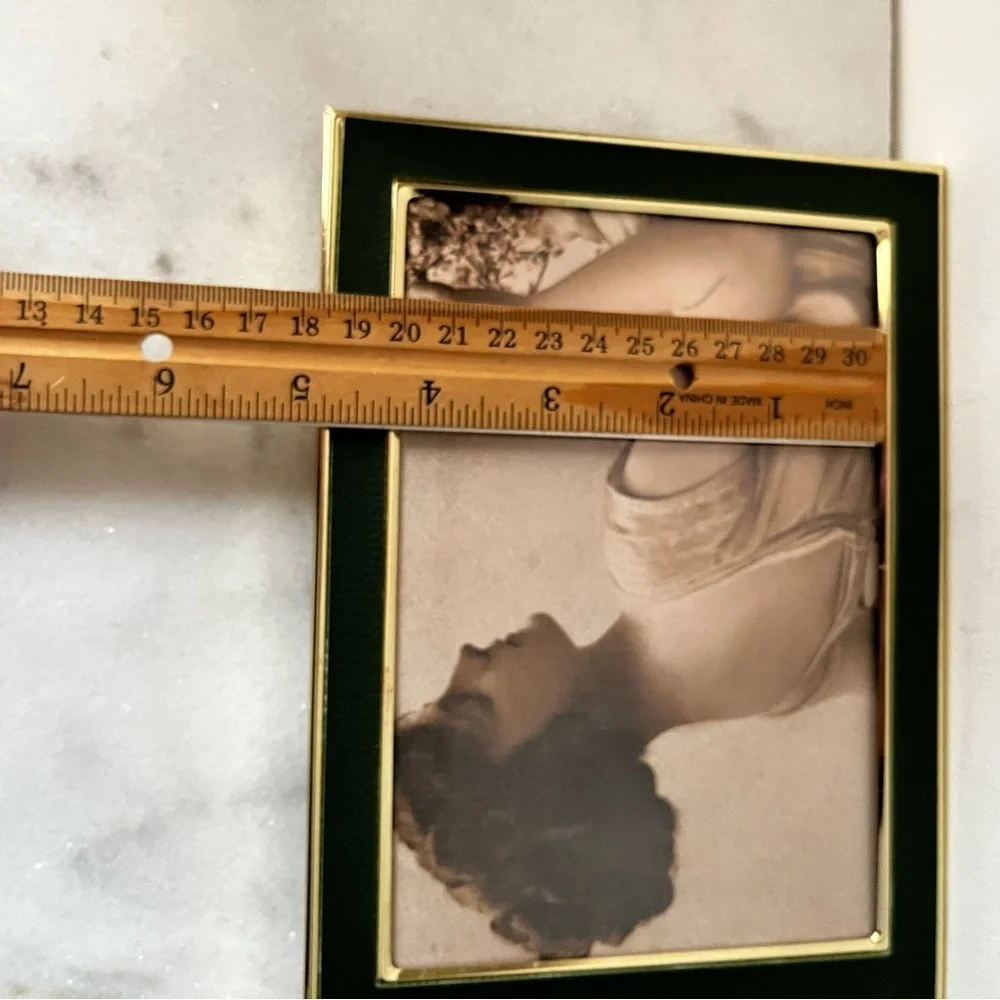 Vintage gold and false leather Green Picture Frame 4”x6” photo